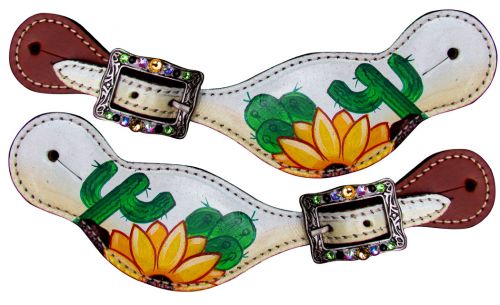 Showman Ladies Sunflower and Cactus Hand Painted Spur Straps